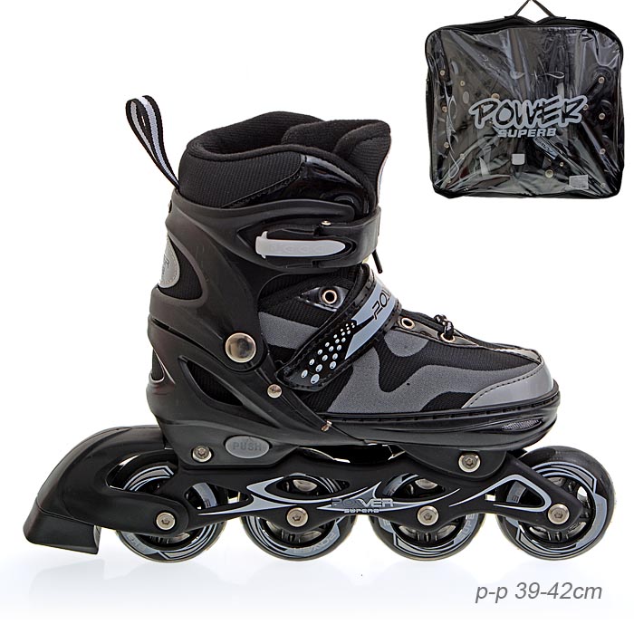 Роликовые коньки POWER / 6033 L /уп 6/ (39-42) черные