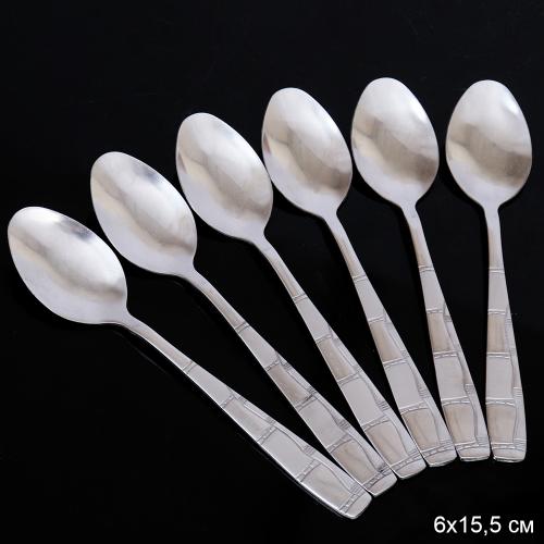 Ложка чайная 6 штук Серебро Бамбук / H-468 /уп 100 /0.18/