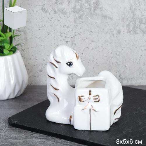 Подставка для зубочисток Лошадь 8 см / B5438 /уп 96/ Символ года 2026  костяной фарфор
