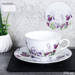 Чайная пара 2 предмета 270 мл тонкостенный Ирисы/  LY-1205 / в подарочной упаковке