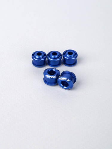 Бонки алюминиевые TOOPRE CN-01 12х12х9.6mm болт + гайка для крепления передних звёзд к системе шатунов. Набор 5 штук. Синий