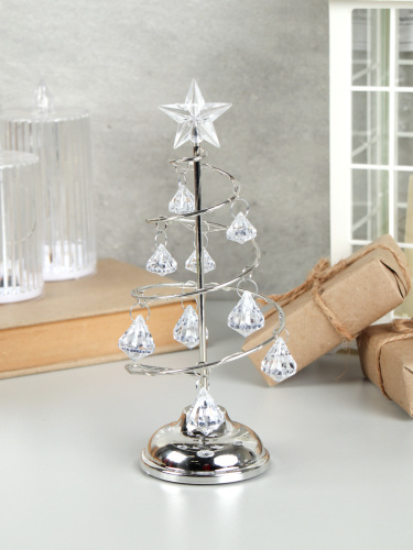 Новогоднее украшение Елка 19 см серебро / NG-01/2 /уп 96/Новый год