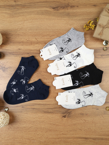 Носки р. 35-40 Кошка короткие / L804 /уп 10/1200/ ОДНА ПАРА/ МАРКА