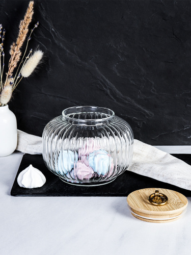 Банка для сыпучих бамбуковая крышка Бочонок рифленая 850 мл / 9544 /уп 60/ 