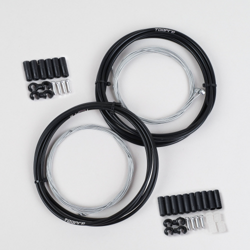Комплект оплетки и тросов велосипеда. Переключение+тормоза. 2 Оплетки/4 троса/наконечники/зажимы. TOOPRE BSCS-02. черный /уп 50/