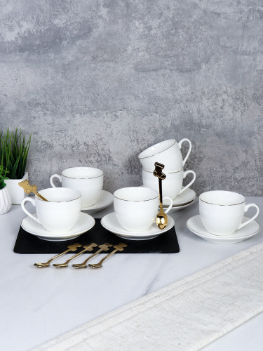 Чайный набор 12 предметов 230 мл / GA7-12G 230 /уп 8/ костяной фарфор с ложками Сапожок золото