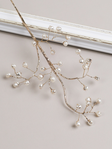 Ветка декоративная стеклярус 40 см / CW0427-14 /уп 725/ 35 жемчужина