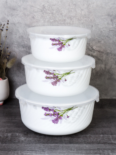 Салатник с крышкой 3 предмета / GRAY-HDW3B (7131) /уп 12/ Лаванда печать сердечко