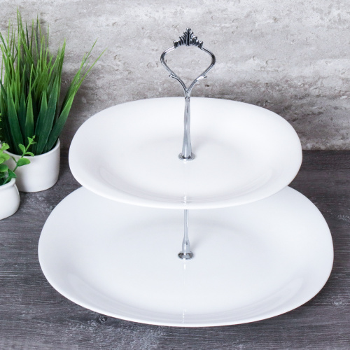 Ваза для фруктов 2-х ярусная квадратная округлая / Sq-2/LFP85/110BG White/уп 12/ 