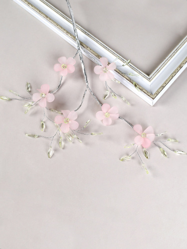 Ветка декоративная стеклярус 61 см Розовые цветы / SA24217 /уп 360/