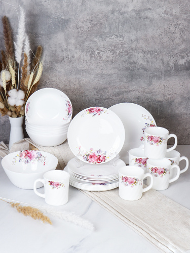 Столовый набор 25 предметов Евро с кружками 270 мл / 19/FLYGP8575672 (19010-1) /уп 2/ Розовая композиция