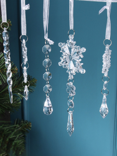Новогоднее украшение Сосулька снежинка 5 штук набор / YIH-06 /уп 480/