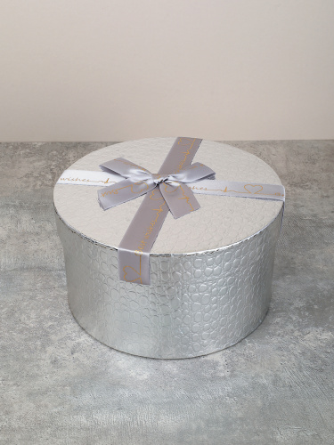 Коробка подарочная круглая 3 штуки 20х20х11 см / 3406-03 /уп 30/серебро