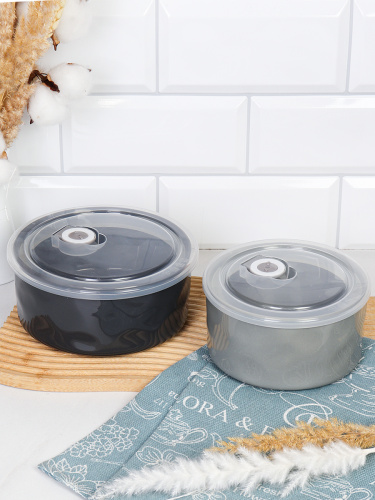 Набор контейнеров салатников 2 штуки 850/650 мл крышка с клапаном / WRF-323/WRF-327 /уп 36/ Фарфор