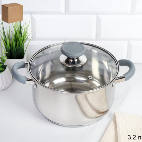 Кастрюля 3,2 л  Элиос / LB-S-1106-8B-3,2 /уп 1/ индукция/ ручки с силиконом/ Гофрокороб/ KISIGA