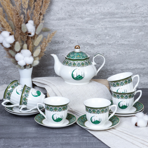 Чайный набор 13 предметов 220 мл 800 мл / ZSV02-13G /уп 4/ Муслим Костяной фарфор