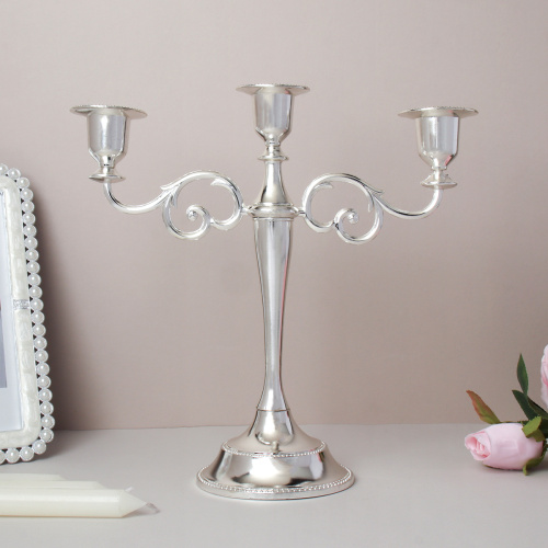 Подсвечник на 3 свечи 25 см серебро / 6303Q /уп 30/