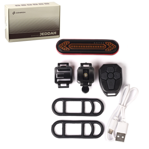 Фонарь задний COMIRON "JEDDAH" корпус: алюминий/ABS, IP67 свет: 36LED, 100lm аккум 500mAh, USB поворотные сигналы с дистанционным управлением /уп 100/