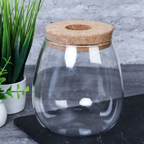 Ваза кашпо для цветов 600 мл бамбуковая крышка / HY-4010 /уп 80/