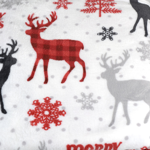 Плед флисовый 150х200 см Белый с Оленями / GP611-2 /уп 20/100/ 696140 новогодний