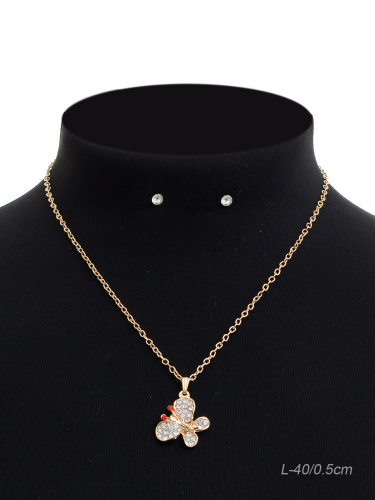 Подвеска на цепочке 40 см и серьги гвоздики / NA20-95 /уп 12/бабочка