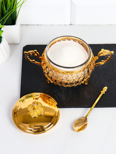 Сахарница 200 мл с ложкой / 200-1-Gold /уп 60/