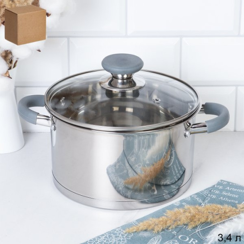 Кастрюля 3,4 л Евро / LB-S-1931B-8C -3,4/уп 1/ индукция/ ручки с силиконом/ Гофрокороб/ KISIGA