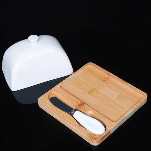 Масленка и нож 15х9 см / JD7322 /уп 36/ на деревянной подставке