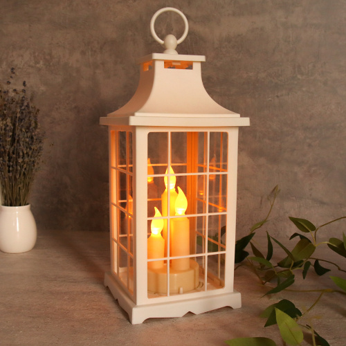 Светильник фонарь настольный Новогодний 33 см три свечи / YR2369W /уп 24/от батареек