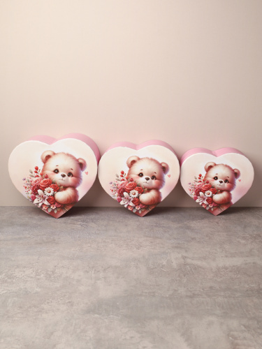 Коробка подарочная 3 штуки Сердце / 1160 /уп 24/16*18.3*7/18*20.3*8/20*22.3*9cm