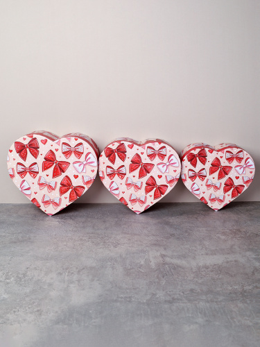 Коробка подарочная 3 штуки Сердце / 1159 /уп 24/16*18.3*7/18*20.3*8/20*22.3*9cm