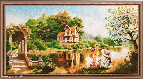 Картина гобелен 50х100 Дети у реки / M004 / KS4020-1 / 