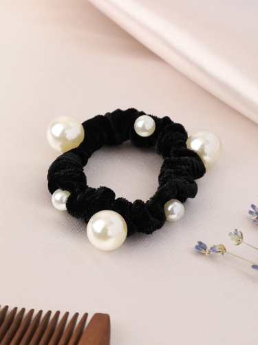 Резинка для волос 5 см велюр с жемчугом / NSAF-26 /уп 100/