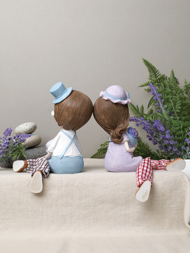 Фигурка Мальчик/Девочка с лавандой висячие ножки 2 штуки набор 22 см / 9935 /уп 60/