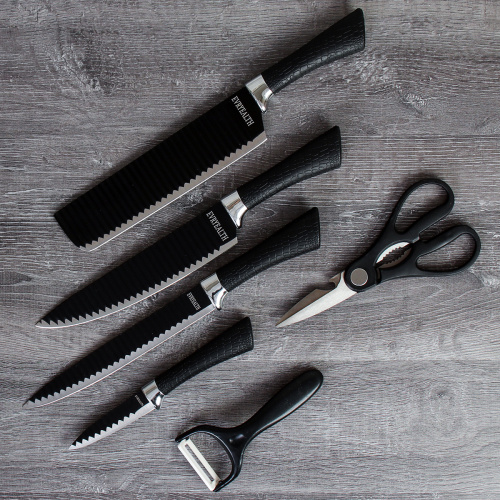 Набор кухонных ножей 6 предметов в магнитной коробке / WD-100 /уп 30/ножницы и овощечистка в комплекте