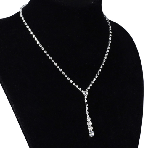 Колье со стразами и серьги гвоздики 3,5 см / 6286 /уп 12/серебро