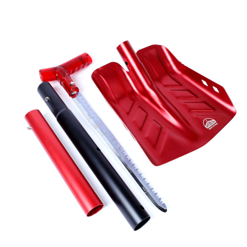 Лопата лавинная алюминиевая ИРЕМЕЛЬ СНЕГОВИК IR515 двухсекционная, с пилой 35см, T-образная рукоять, длина 84/70см, лезвие 28x25см, чёрно-красная/уп10