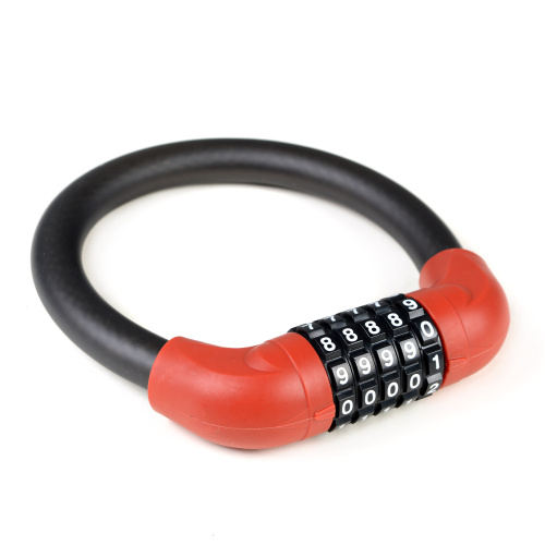 Замок тросовый кодовый R-LOCK 03, 5 разрядов, 400мм, стальной трос антивзлом. плетение, вес 320 гр, красный. /уп 100