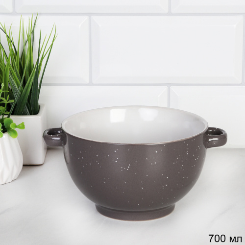 Супница с ручками 700 мл ШТУЧНО RT-656 /уп 36/ Серый белая крапинка