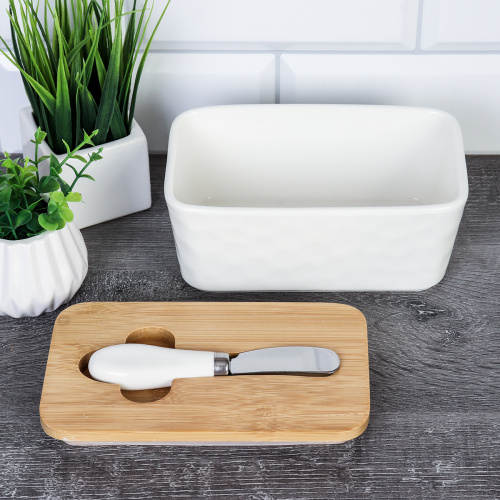 Масленка и нож 17х10 см / MN3918 /уп 36/ на деревянной подставке