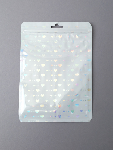 Пакет подарочный 14х20 см сердце белый / ZIP-02-3 /уп 100/5000/ zip-lock застежка