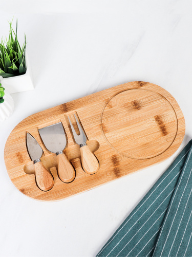 Доска разделочная и нож для сыра 18x36х1,5 см / DW-3 /уп 40/ Бамбук 2 ножа и вилка