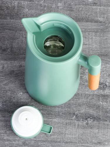 Термос кувшин 1 л с деревянной ручкой / KBL-907 /уп 20/ Зеленый