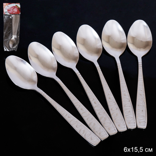 Ложка чайная 6 штук Серебро Гравитация Глянец / Y-882 /уп 100 / 0.18