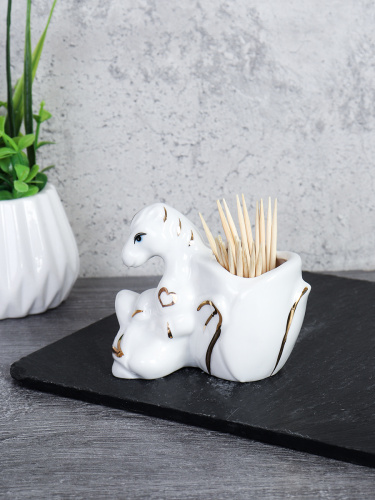 Подставка для зубочисток Лошадь 8 см / B5448 /уп 144/ Символ года 2026  костяной фарфор