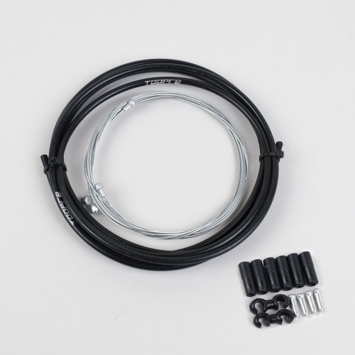 Комплект оплетки и тросов велосипеда на тормоза. 1 Оплетка/2 троса/наконечники/зажимы. TOOPRE SCS-002. черный/уп 100/