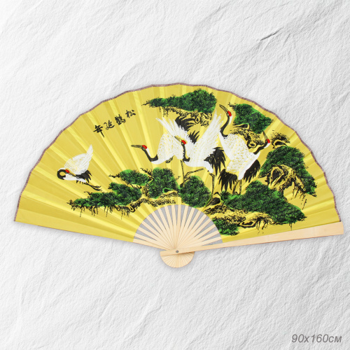 Веер 90 см бамбуковая основа Желтый с Птицами / 622-13 /уп 52/742907