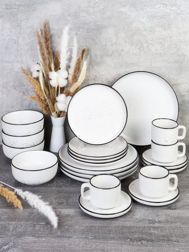 Столовый набор 20 предметов / 20/1700 /уп 2/ Ручная работа Точки белый (оттенок серого)