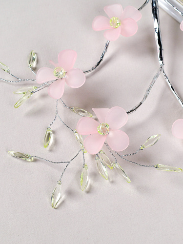 Ветка декоративная стеклярус 61 см Розовые цветы / SA24217 /уп 360/