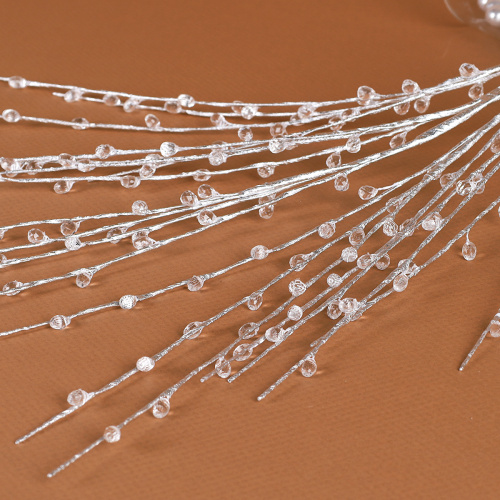 Ветка декоративная стеклярус 84 см / MA694 /уп 80/240/серебро